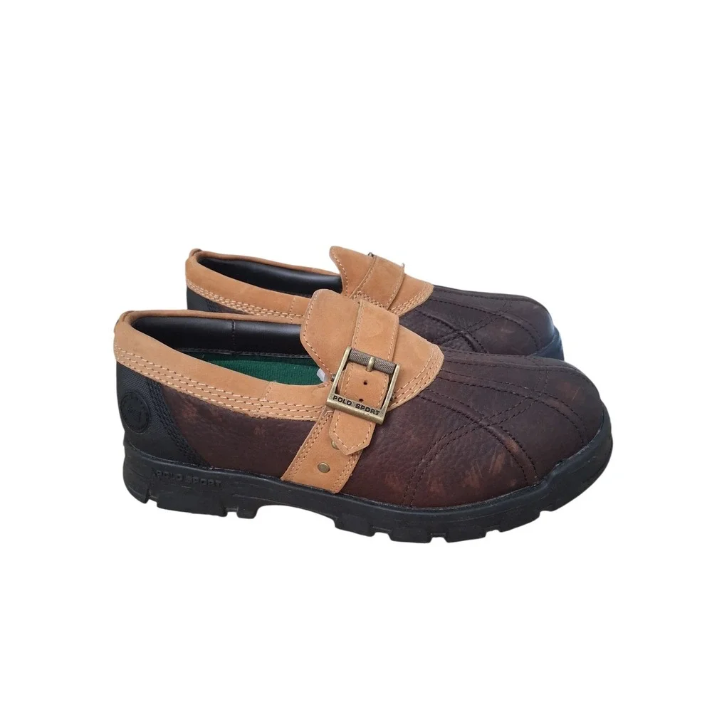 Ralph Lauren Polo Mens size‎ 9.5 Leather Chunky Lug Slip-On Comfort Preppy Shoes